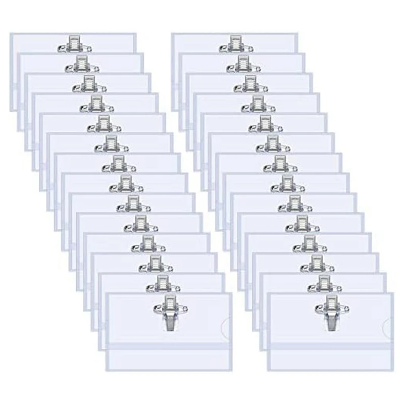 Горизонтальные держатели именных бейджей в виде зажима из 100 штук со вставками Fit Card 90x55 мм Прозрачный Изображение 0 