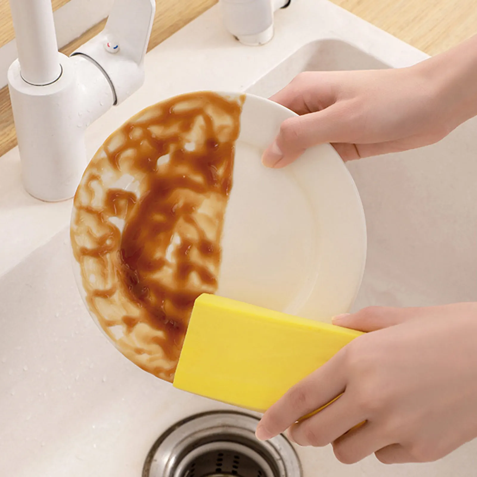 Губчатая щетка для чистки без царапин, высокоскоростная губка для чистки с отскоком, желтая/ розовая/серая Губка для чистки кухни, ванной комнаты, домашнего хозяйства