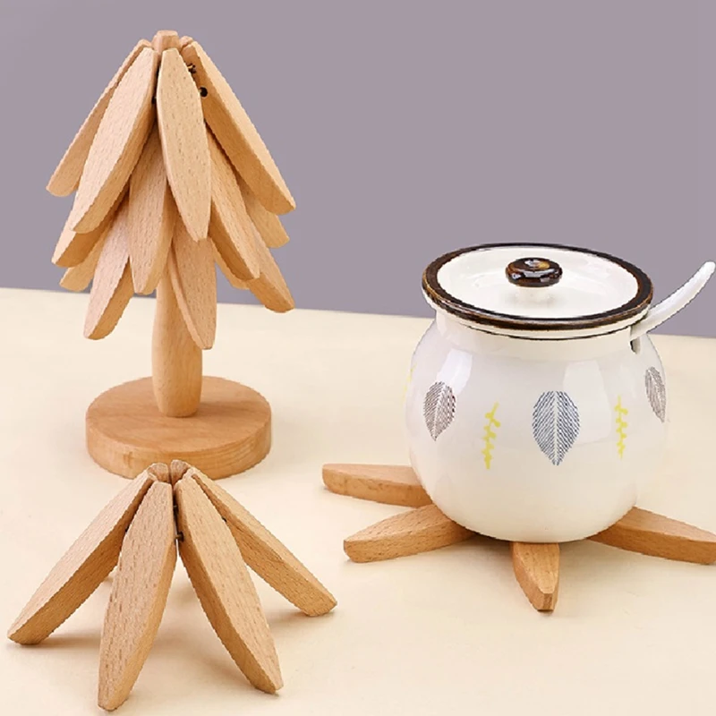 Деревянные коврики для стола Набор подставок для горячей посуды в форме дерева Коврики для чайника Теплоизоляционные прокладки Изображение 3 