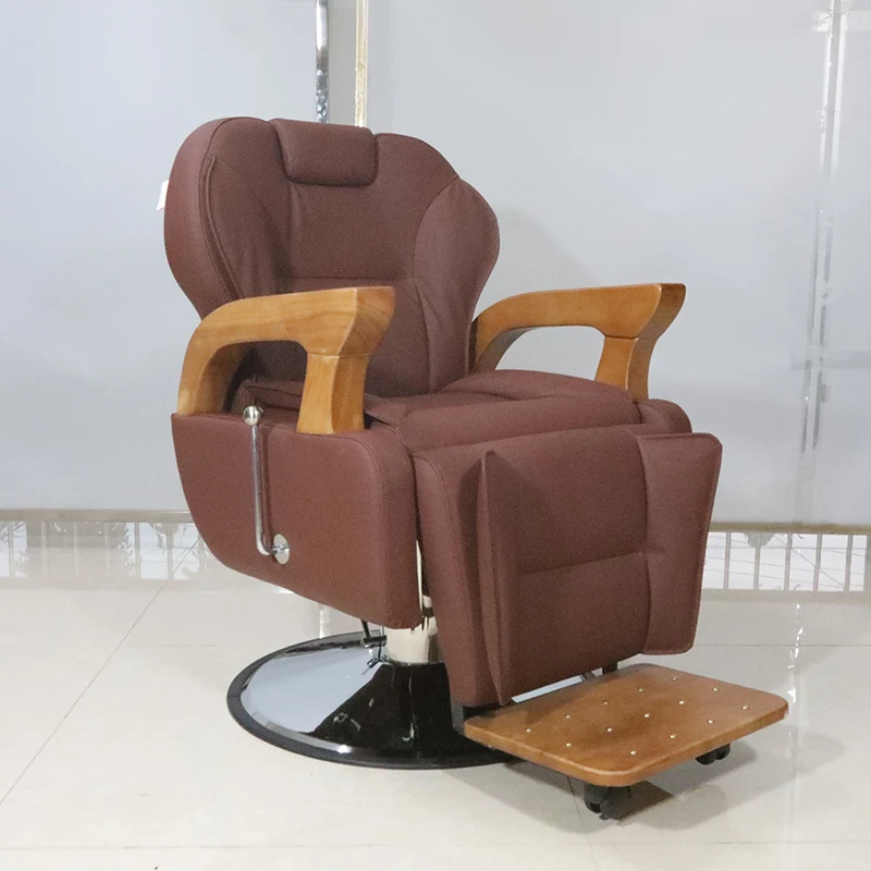 Деревянный подлокотник салонного парикмахерского кресла современный коричневый кожаный гидравлический насос оптом кресло для укладки волос Изображение 0 