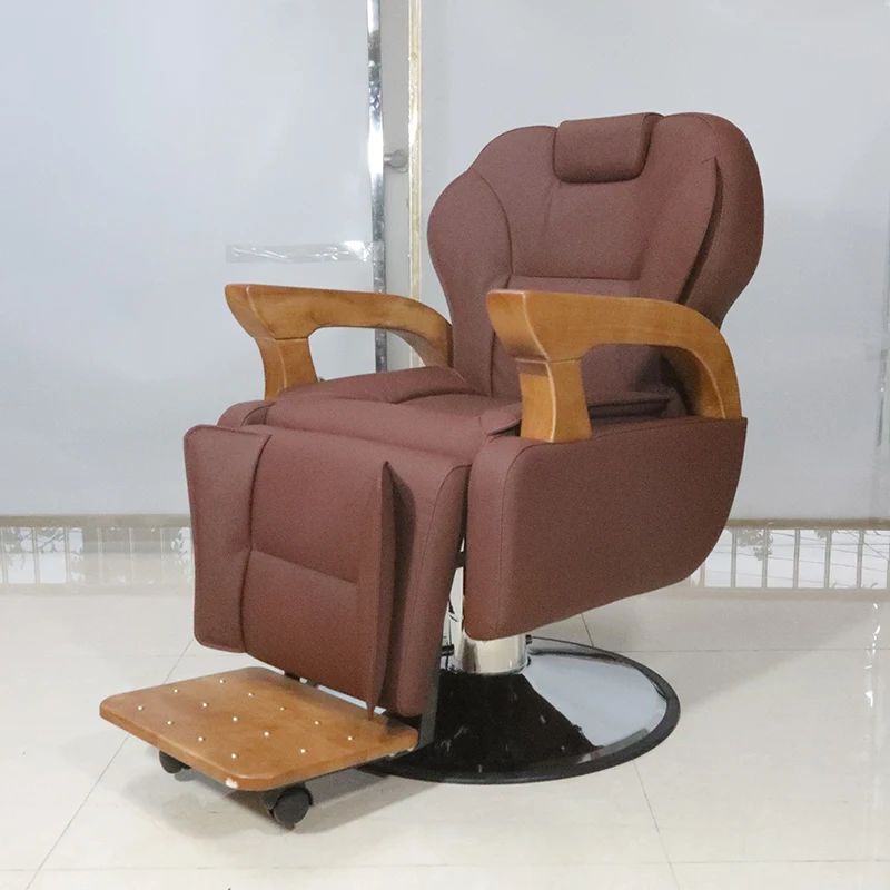 Деревянный подлокотник салонного парикмахерского кресла современный коричневый кожаный гидравлический насос оптом кресло для укладки волос Изображение 1 