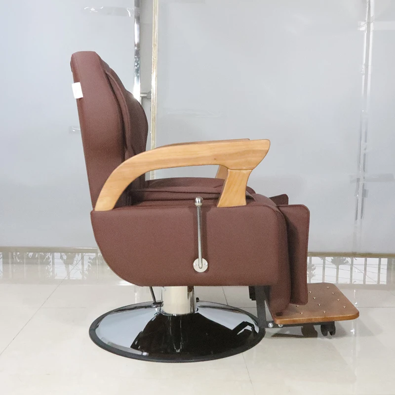 Деревянный подлокотник салонного парикмахерского кресла современный коричневый кожаный гидравлический насос оптом кресло для укладки волос Изображение 2 