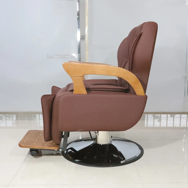 Деревянный подлокотник салонного парикмахерского кресла современный коричневый кожаный гидравлический насос оптом кресло для укладки волос Изображение 3 
