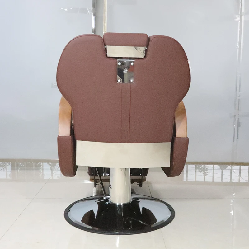 Деревянный подлокотник салонного парикмахерского кресла современный коричневый кожаный гидравлический насос оптом кресло для укладки волос Изображение 5 