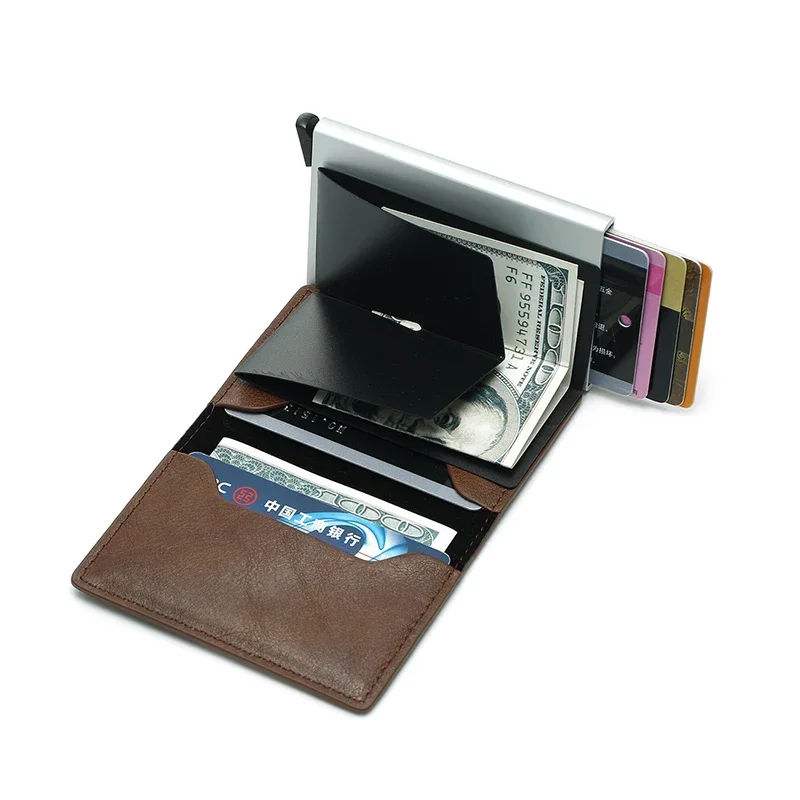Держатель кредитной карты для мужчин, кожаные Держатели банковских карт RFID, кошелек, мини-зажимы для денег, женский маленький кошелек класса люкс в деловом стиле Изображение 2 