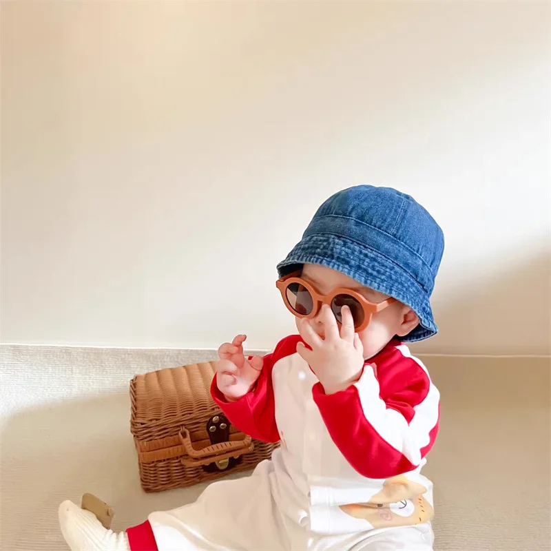 Детская Ковбойская шляпа-ведро в стиле ретро, Корейская Детская Однотонная Повседневная кепка, весна-осень, солнцезащитная шляпа с мягкими полями для мальчиков и девочек, для малышей