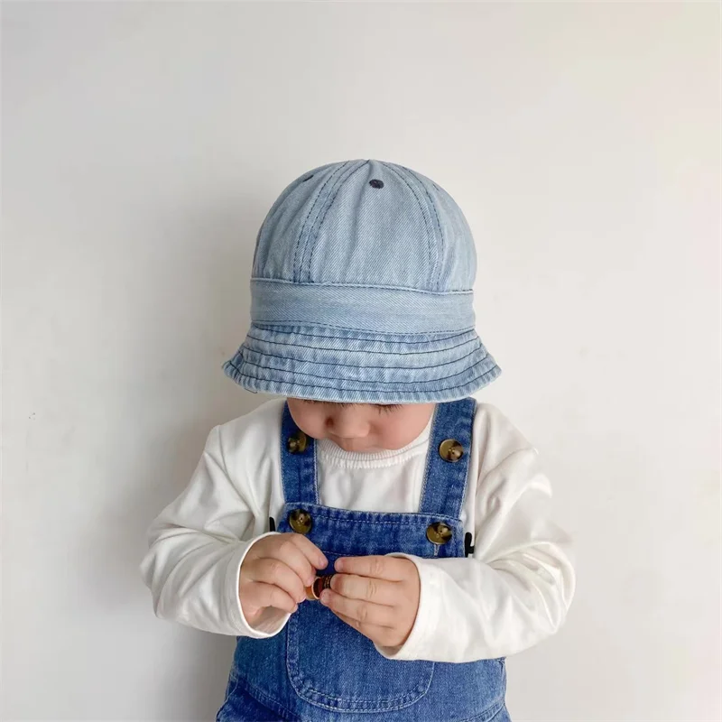 Детская Ковбойская шляпа-ведро в стиле ретро, Корейская Детская Однотонная Повседневная кепка, весна-осень, солнцезащитная шляпа с мягкими полями для мальчиков и девочек, для малышей Изображение 4 