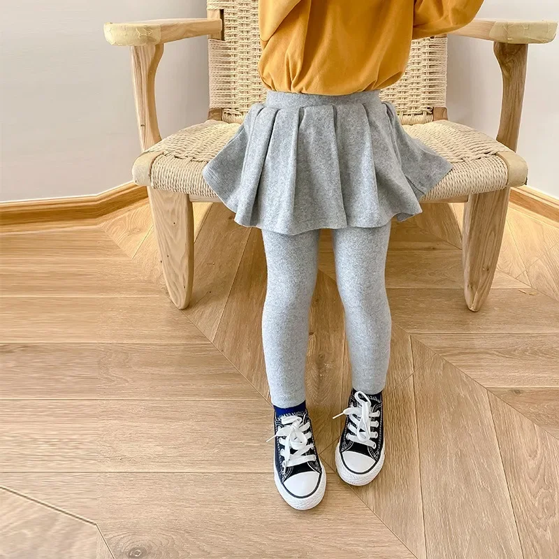 Детская одежда Поддельные два кюлота 2023 Осень Для девочек, Корейский стиль, однотонные повседневные штаны принцессы, простые милые Модные брюки Изображение 5 