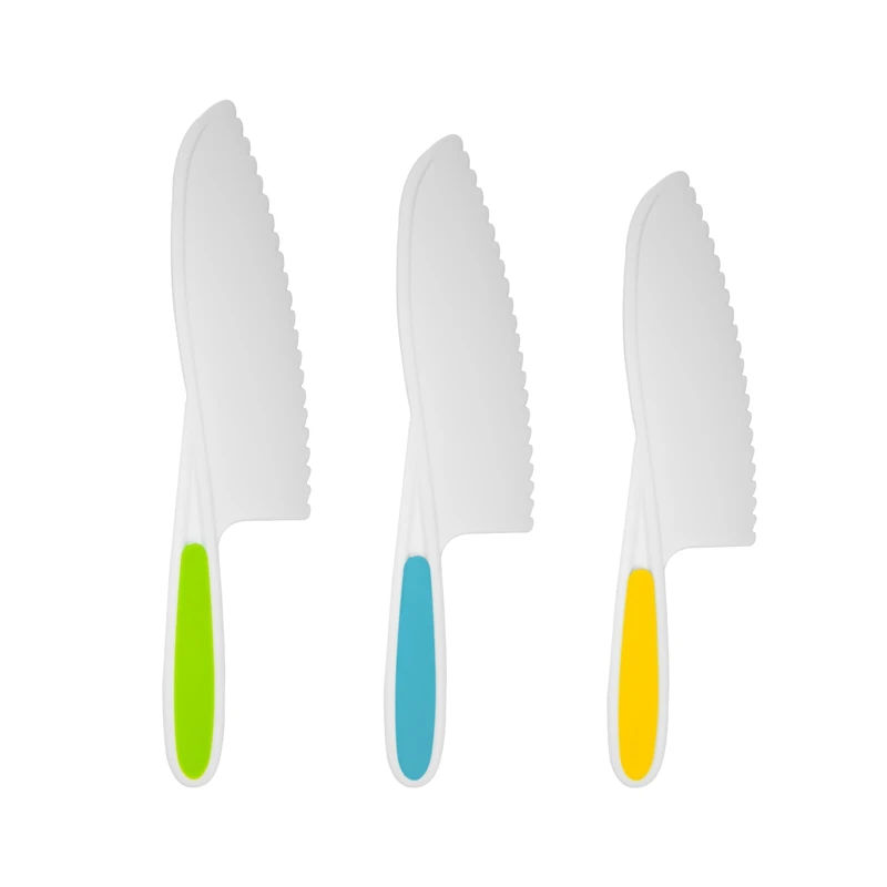 Детские ножи из 3 предметов, набор нейлоновых кухонных ножей для выпечки, детские кухонные ножи с прочной рукояткой, зазубренные края