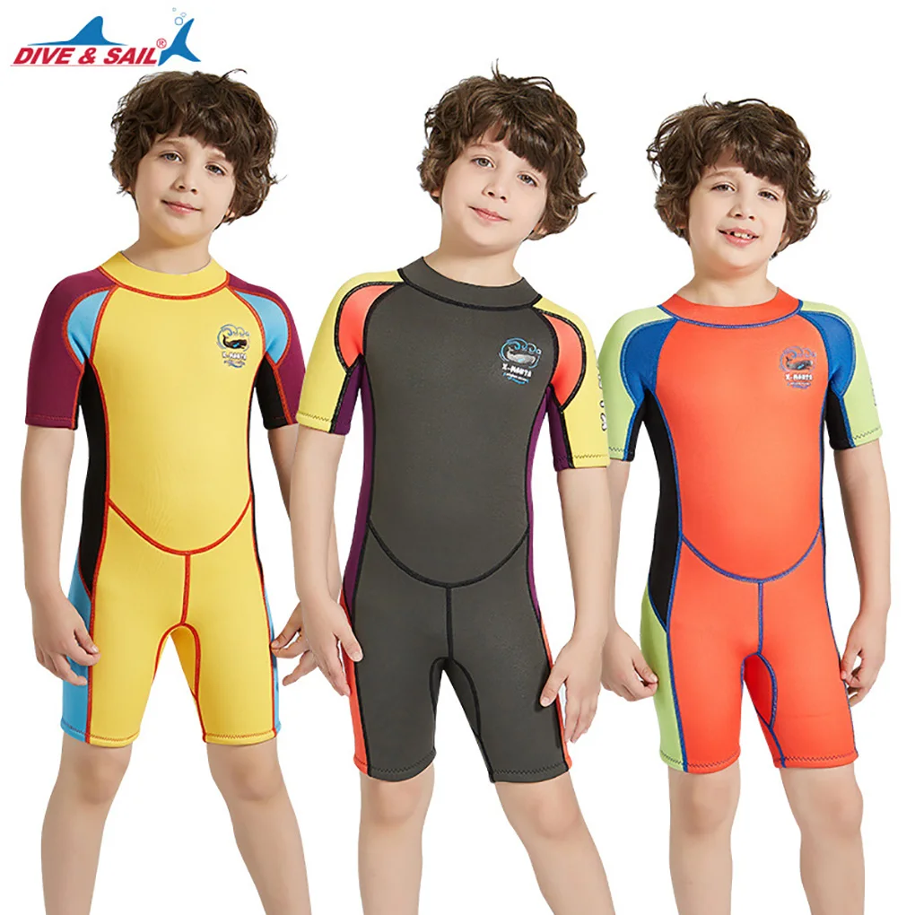 Детский неопреновый гидрокостюм, цельные купальники, пляжная одежда для подводного плавания, водонепроницаемый костюм медузы для серфинга, желто-фиолетовый рукав XL