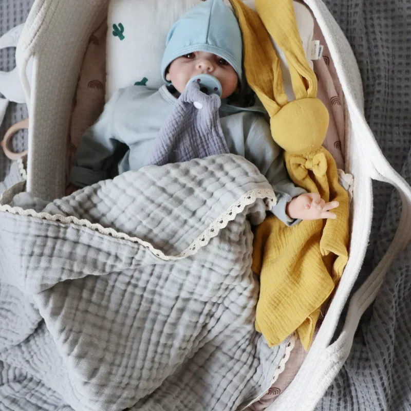 Детское пеленальное одеяло Хлопчатобумажное банное полотенце, Шестислойная Марлевая кружевная пеленальная пленка для новорожденного, одеяло, детские принадлежности, чехол для коляски Изображение 2 