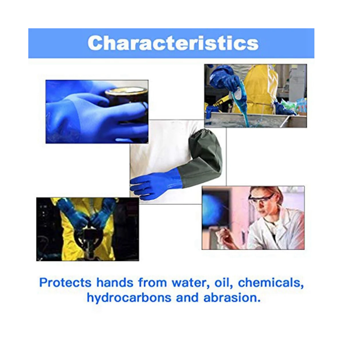 Длинные резиновые перчатки, длинные водонепроницаемые перчатки и сверхпрочные водонепроницаемые перчатки для работы с вредными веществами и кислотами Изображение 4 