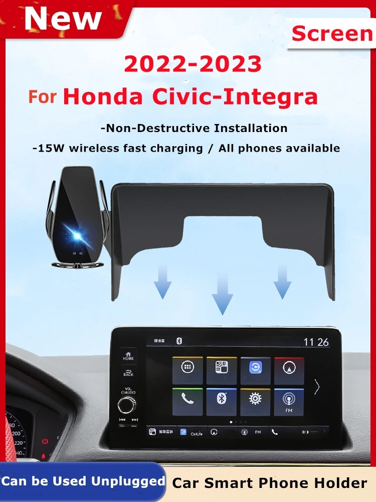 Для 2022 2023 годов Honda Civic 11-го поколения Автомобильный Экран Держатель телефона Беспроводное зарядное устройство Модификация навигации Размер интерьера 10,2 дюйма