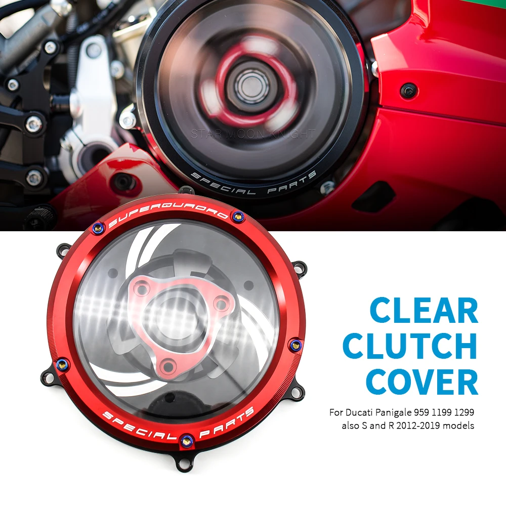 Для Ducati Panigale 959 1199 1299 Двигатель мотоцикла Прозрачная крышка сцепления Защитный кожух Алюминиевый водонепроницаемый комплект прижимных пластин