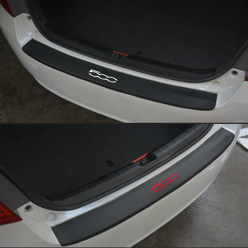 Для Fiat 500 Искусственная кожа Карбоновое волокно Для укладки после защиты заднего бампера Защитная пластина багажника Автомобильные Аксессуары