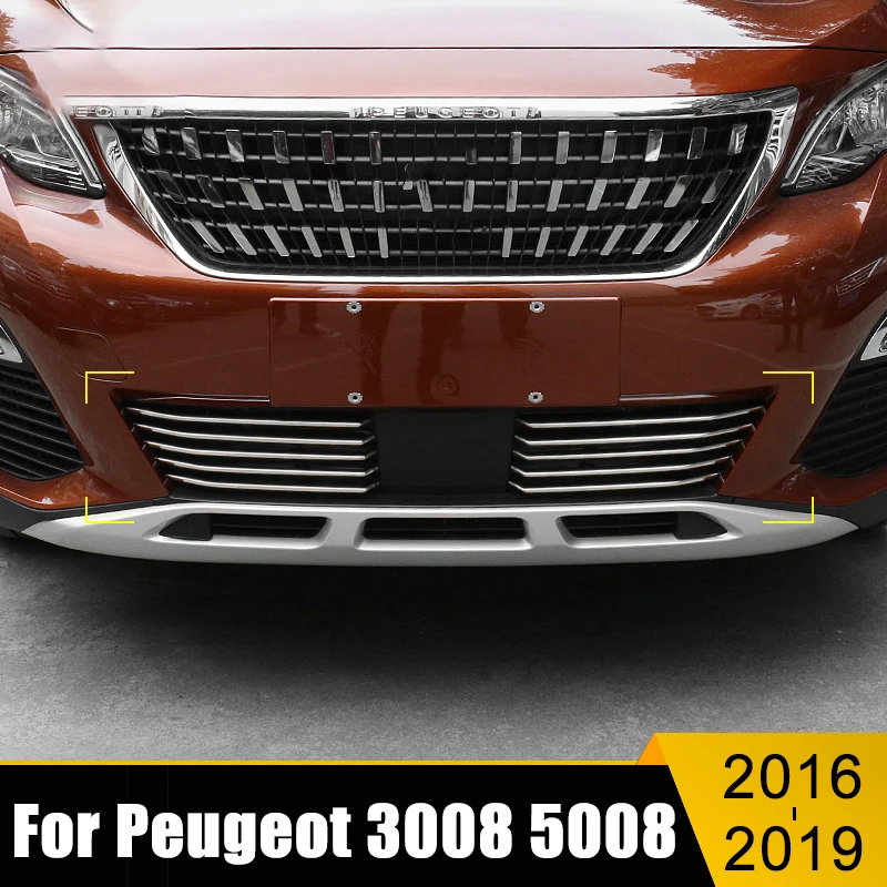 Для Peugeot 3008 5008 GT 2016 2017 2018 2019 2020 Автомобильные гоночные решетки на переднюю часть из нержавеющей стали, наклейка на нижнюю отделку решетки, полоски для наклеек