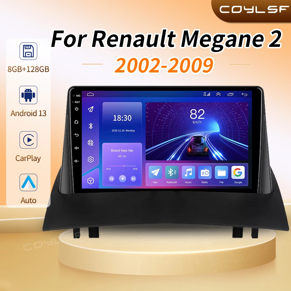 Для Renault Megane 2 2002-2009 Android 13 Carplay Auto Автомагнитола Мультимедиа Видеорегистратор 2din Навигация Gps Стереодинамики