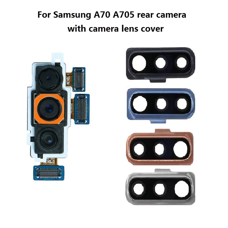 Для Samsung Galaxy A70 A705 Back Большой модуль камеры заднего вида с кольцом для крышки объектива камеры + Стеклянный объектив