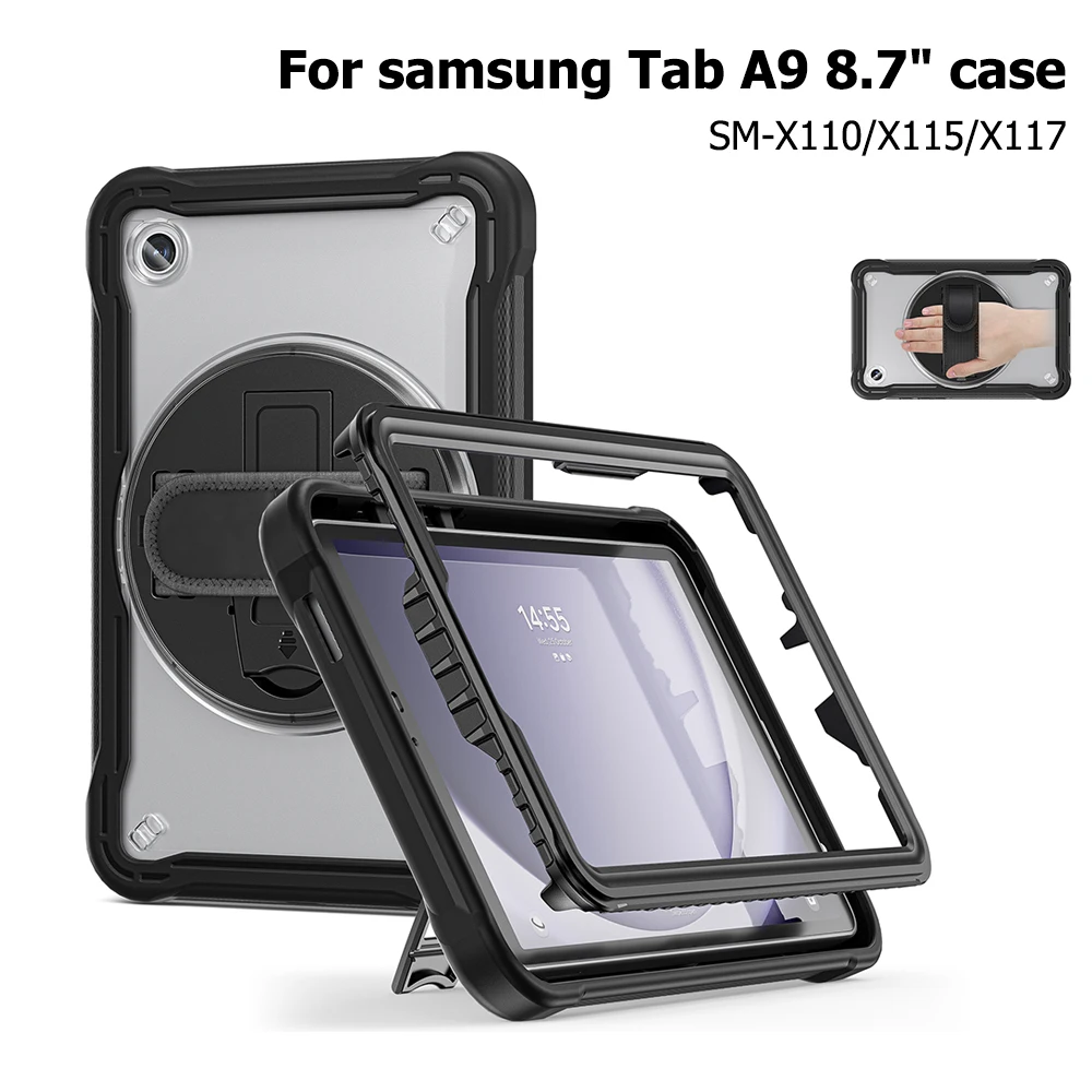 Для Samsung Galaxy Tab A9 8,7-дюймовый защитный чехол легкий Прозрачный матовый жесткий чехол для ПК с вращающейся подставкой