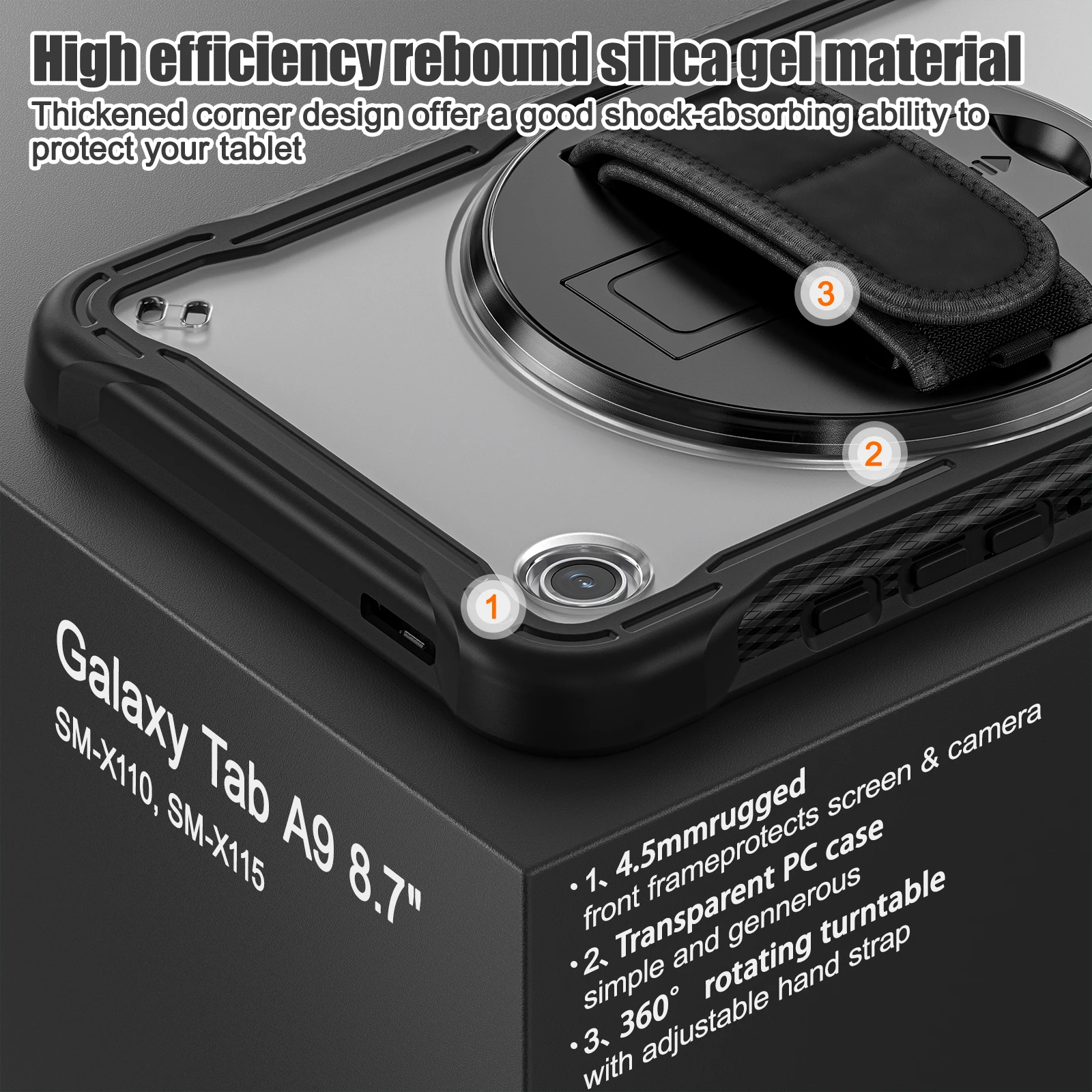 Для Samsung Galaxy Tab A9 8,7-дюймовый защитный чехол легкий Прозрачный матовый жесткий чехол для ПК с вращающейся подставкой Изображение 2 