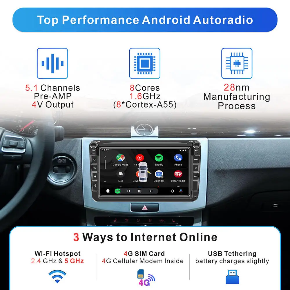 Для VW Golf EOS Универсальный автомобильный навигатор с камерой заднего вида CarPlay Android Auto 8-дюймовый сенсорный экран Стерео Радио Мультимедийный плеер Изображение 1 