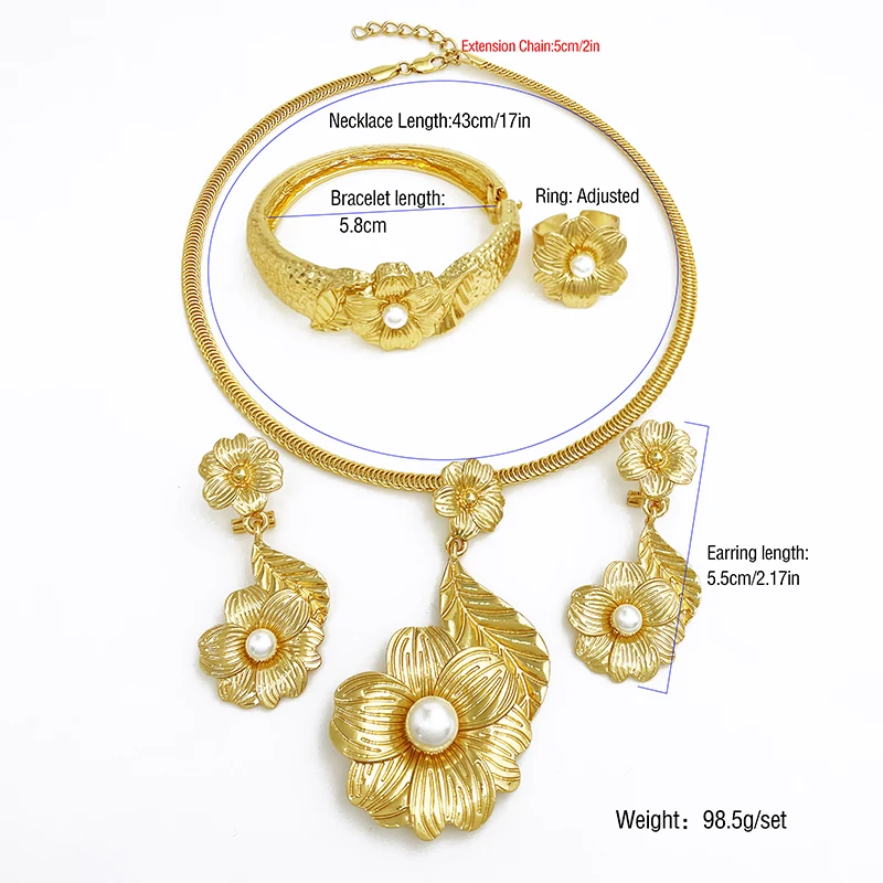Дубайский винтажный набор украшений из искусственного жемчуга для женщин, серьги, ожерелье, браслет-манжета, кольцо, набор для новобрачных в африканском стиле, Бесплатная доставка Изображение 1 