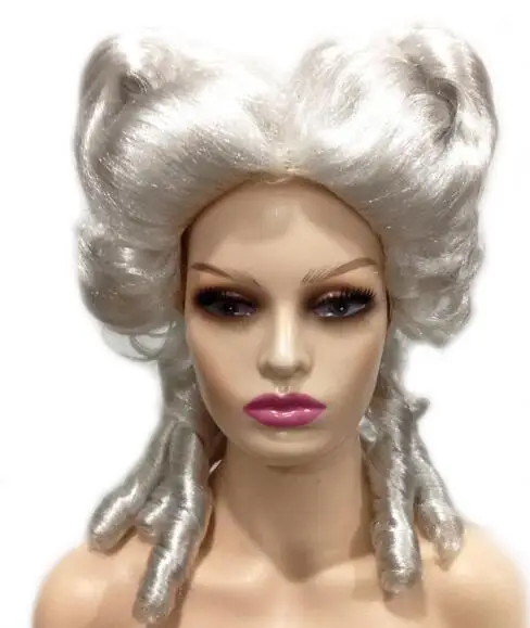 Европа Средневековый женский парик Белые волосы Винтажный косплей в стиле барокко