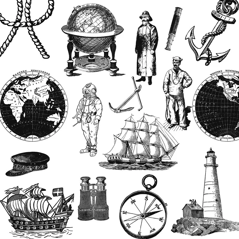 Европейский навигационный компас, якорь, маяк, винтажная наклейка, альбом для скрапбукинга, декоративные наклейки для журналов