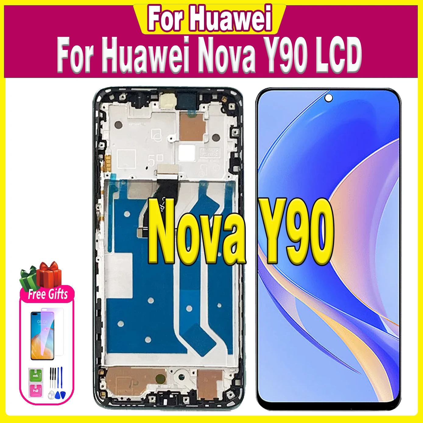 ЖК-дисплей Для Huawei Nova Y90 CTR-LX2 CTR-LX1 Сенсорный ЖК-экран Для NovaY90 Y 90 ЖК-панель В Сборе Дигитайзер Рамка