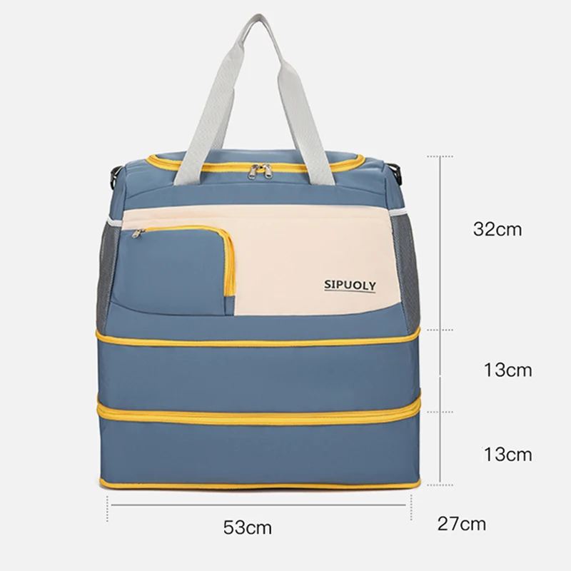 Женская дорожная сумка двойного расширения контрастного цвета, сумка-тоут большой емкости, женские сумки через плечо, Оксфордские водонепроницаемые сумки выходного дня, мужские Изображение 5 