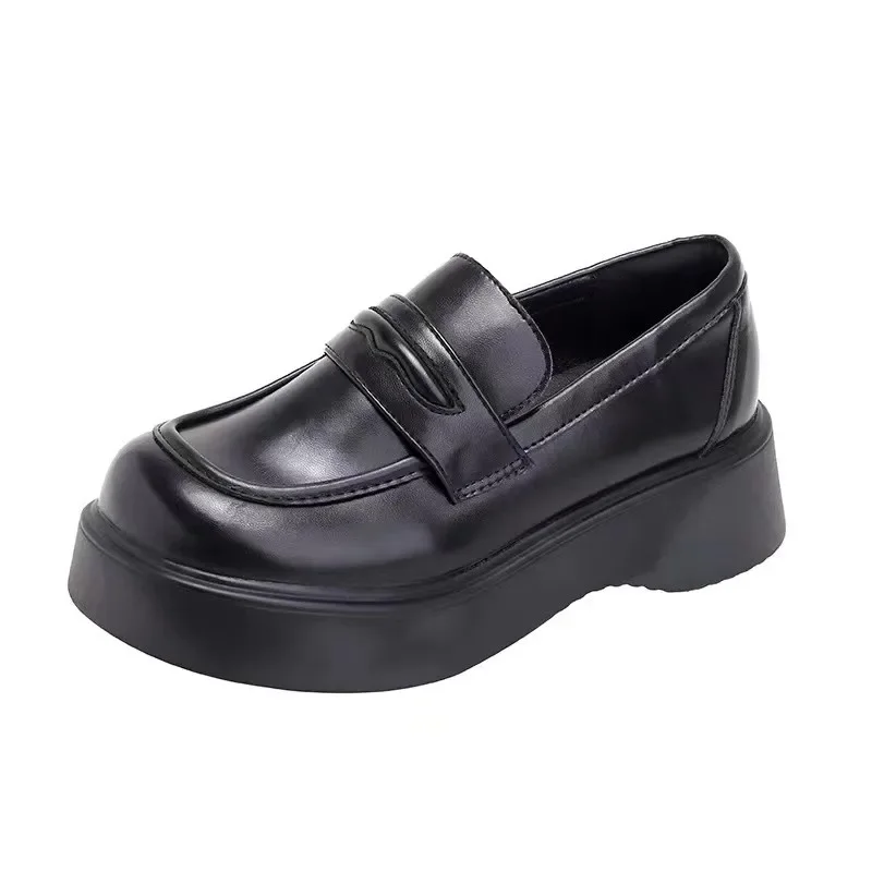 Женская обувь на плоской подошве, лоферы с круглым носком, осенние лоферы в британском стиле, универсальные повседневные женские туфли