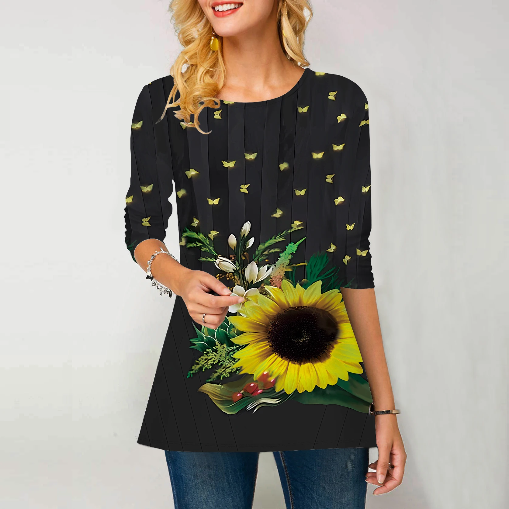 Женская одежда, негабаритная футболка с 3D-принтом с длинным рукавом, женские модные топы, винтажный пуловер, осень-зима, футболки с круглым вырезом Изображение 4 