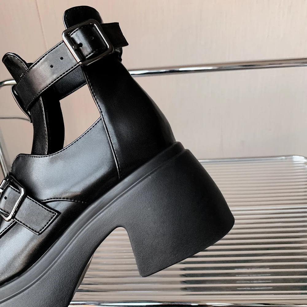 Женские БОТИЛЬОНЫ в готическом стиле, весна-осень 2024, обувь на платформе, выдалбливают каблуки, украшенные шипами, пряжка для ремня, ботильоны на массивном каблуке в стиле панк Изображение 4 