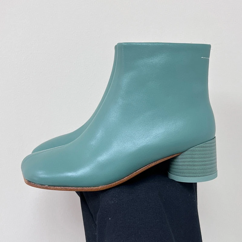 Женские ботинки Anke на раннюю весну, новинка 2023 года, однотонные универсальные полусапожки из натуральной кожи, женская обувь на круглом каблуке Изображение 0 