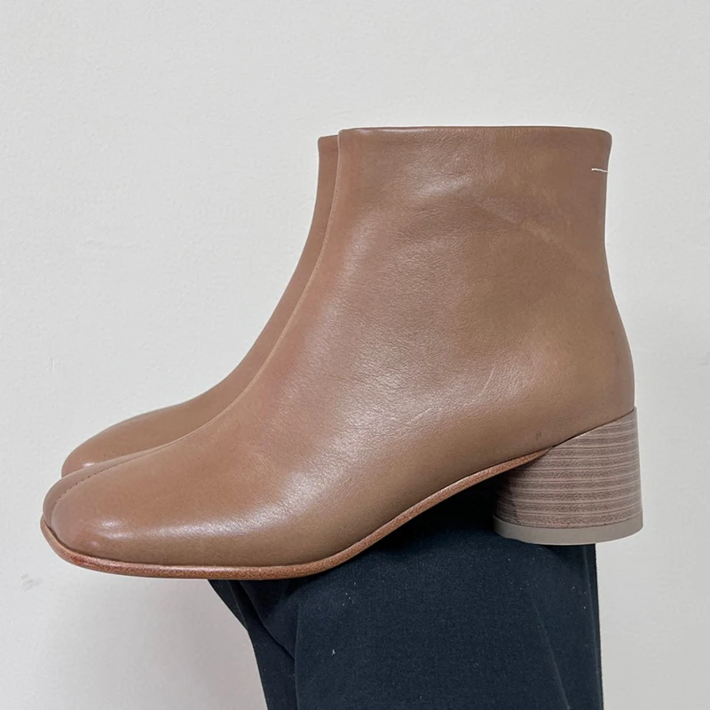 Женские ботинки Anke на раннюю весну, новинка 2023 года, однотонные универсальные полусапожки из натуральной кожи, женская обувь на круглом каблуке Изображение 1 