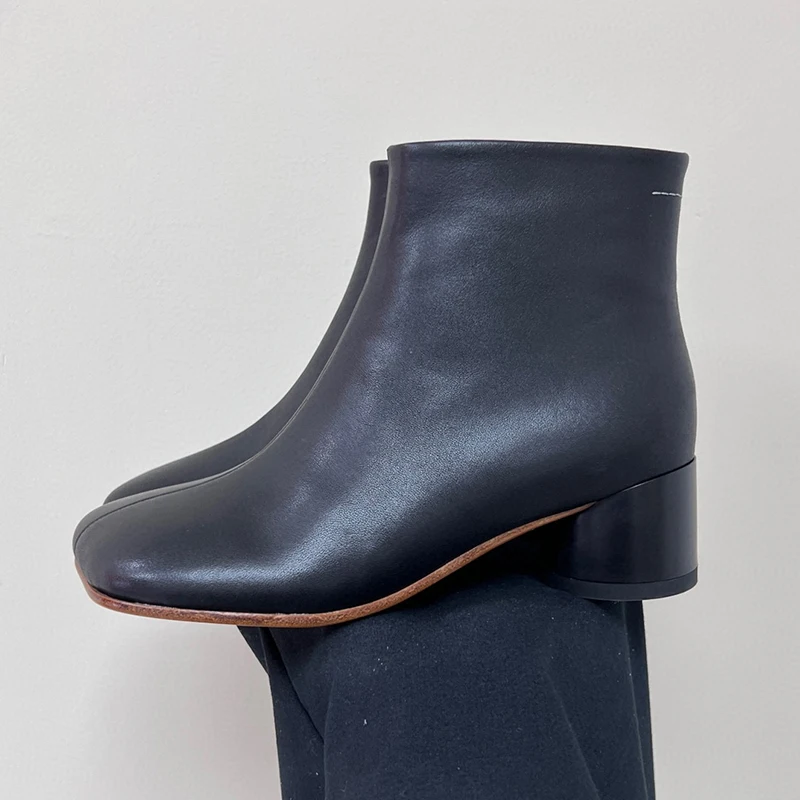 Женские ботинки Anke на раннюю весну, новинка 2023 года, однотонные универсальные полусапожки из натуральной кожи, женская обувь на круглом каблуке Изображение 4 