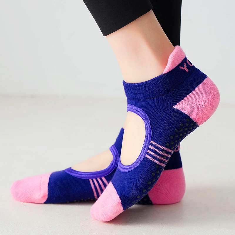 Женские носки для пилатеса с открытой спиной, Дышащие противоскользящие носки для йоги, хлопковые носки для занятий балетом и танцами, спортивные носки для фитнеса.