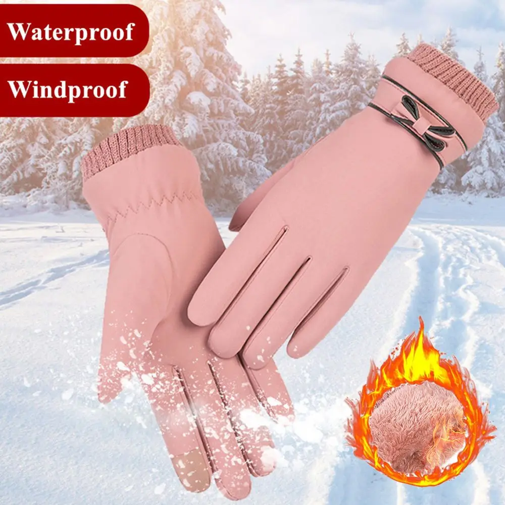 Женские перчатки, зимние ветрозащитные, водонепроницаемые внутренние Плюшевые теплые варежки, женские мягкие женские перчатки с сенсорным экраном