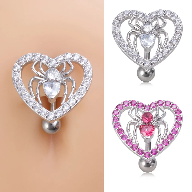 Женские сексуальные украшения для тела, кольцо в виде сердца-паука, кольцо для пупка, пирсинг пупка, перевернутый изогнутый стержень, кольцо для пупка из хирургической стали