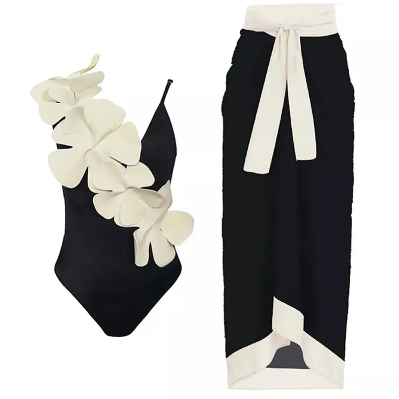 Женский купальник с оборками, цельный праздничный купальник, пляжное платье, роскошное бикини, дизайнерский купальник, черная одежда для серфинга с открытой спиной Изображение 1 
