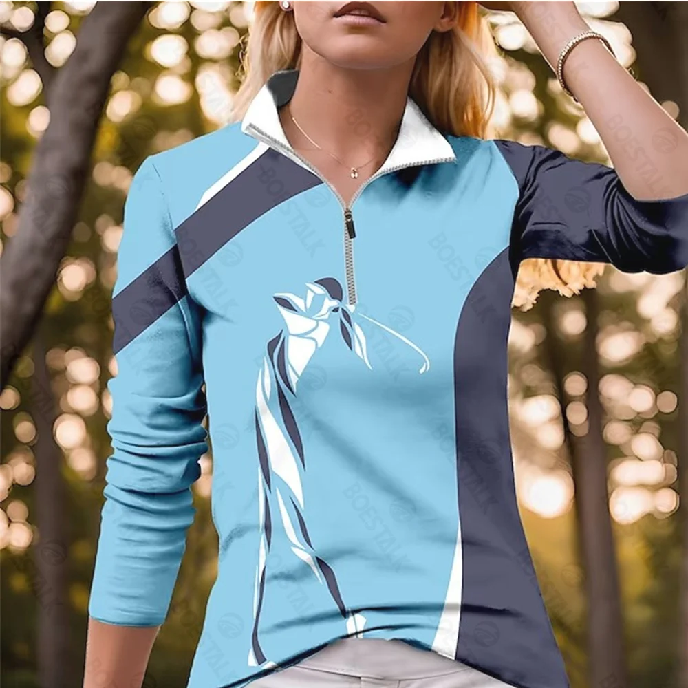 Женское осенне-зимнее поло для гольфа с длинными рукавами, спортивная рубашка-поло для гольфа на открытом воздухе, быстросохнущая дышащая одежда для гольфа.