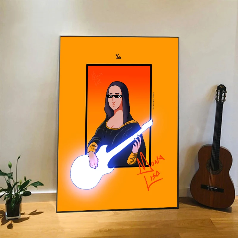 Забавная гитара Мона Лиза Настенное искусство Холст Картины Современные картины Абстрактные плакаты для домашнего декора гостиной Без рамки Изображение 2 