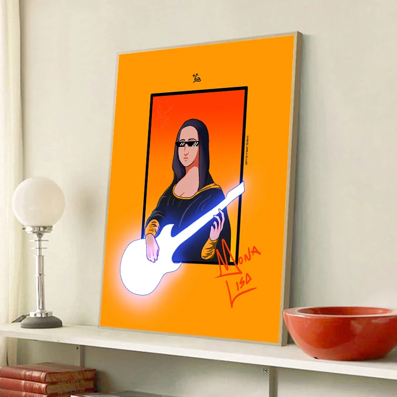 Забавная гитара Мона Лиза Настенное искусство Холст Картины Современные картины Абстрактные плакаты для домашнего декора гостиной Без рамки Изображение 3 