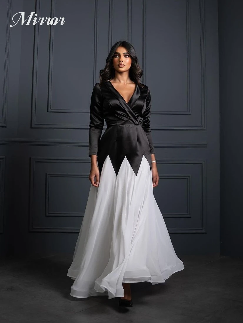 Зеркальное платье Элегантное винтажное сексуальное черное белое платье трапециевидной формы с V-образным вырезом на заказ для торжественного случая, платье для выпускного вечера, вечерние платья для вечеринок