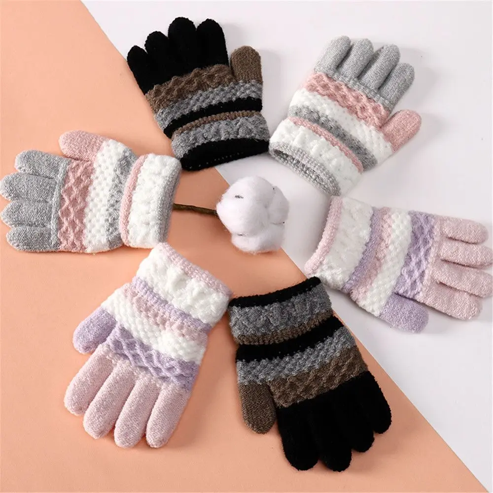 Зимние Осенние Мягкие Вязаные детские перчатки с полными пальцами, перчатки для девочек, варежки для мальчиков, уличные детские перчатки 3-8 лет