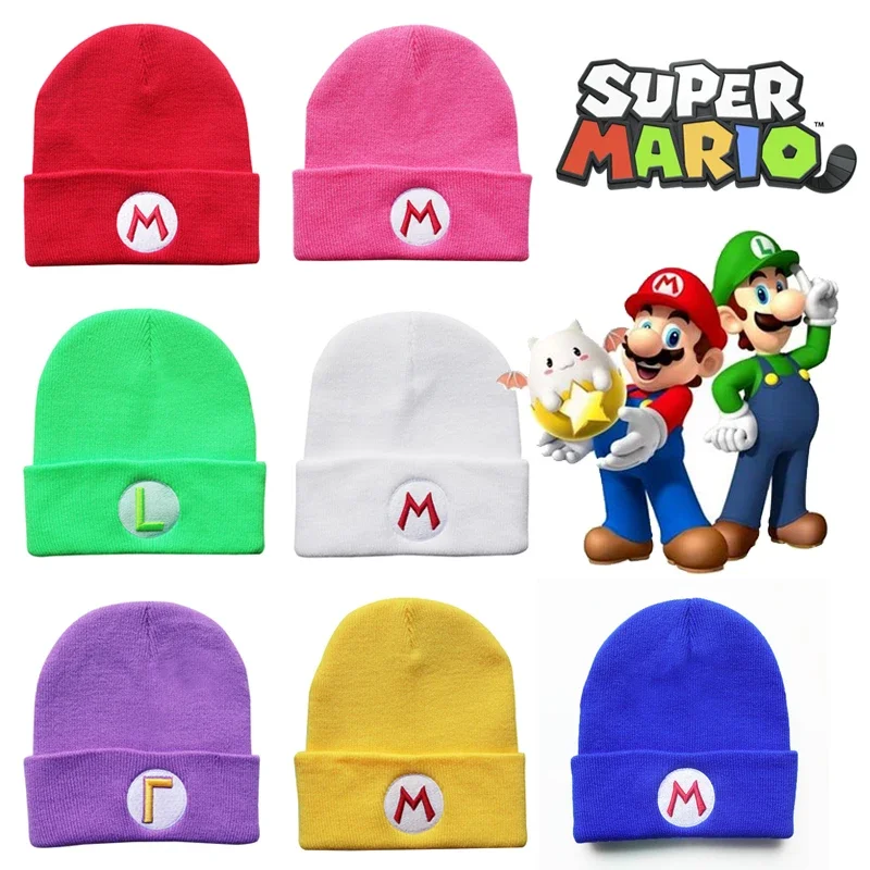 Зимняя вязаная шапка Super Mario Bros, вязаная шапка с мультяшной вышивкой, вязаная шапка в стиле аниме в стиле хип-хоп, теплая шерстяная шапка для мужчин, подарок для женщин