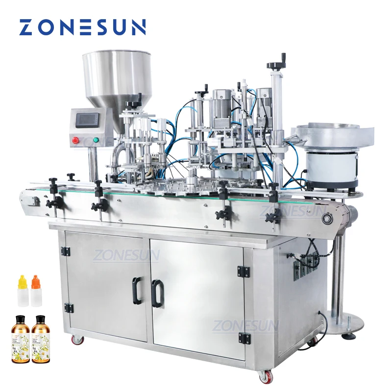 Изготовленная на заказ ZONESUN Полноавтоматическая машина для розлива и укупорки флаконов с кремообразной пастой, напитков, соков для подачи косметического наполнителя