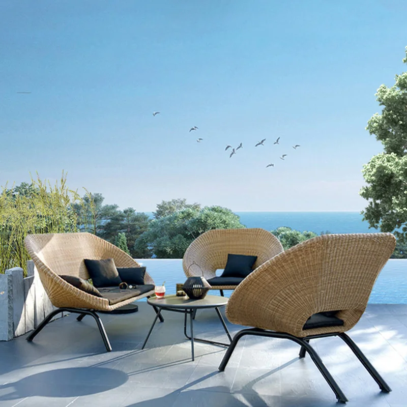 Индивидуальная комбинация уличных ротанговых диванов для отдыха во внутреннем дворе, сад, ротанговое кресло для отдыха на открытом воздухе, простое кресло для отдыха на открытом воздухе Изображение 1 