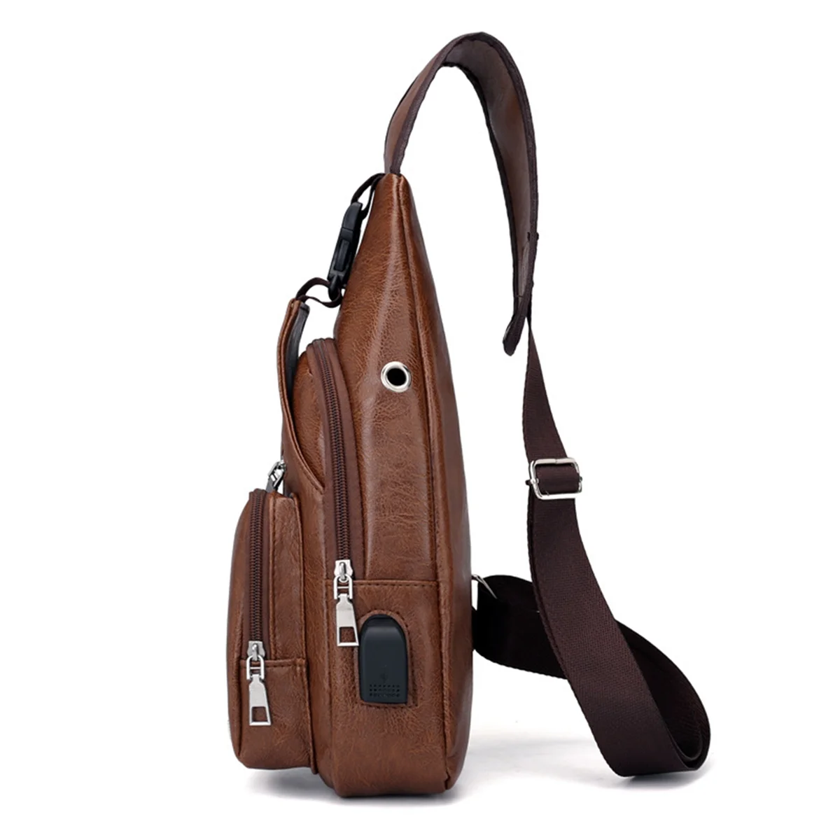 Интерфейс 4X Mini USB, много места, мужская повседневная сумка, модная уличная сумка-слинг, дорожный дневной пакет, светло-коричневый Изображение 2 