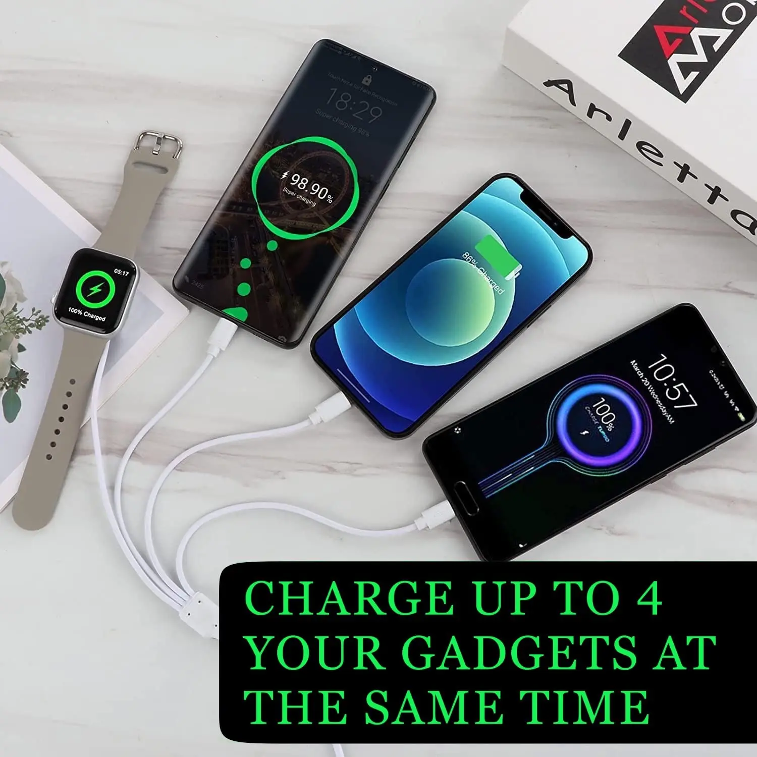 Кабель для зарядки часов и телефона 4 в 1, мульти USB-кабель для зарядки - кабель типа C, быстромагнитный, шнур для зарядки, совместимый с Apple Watch